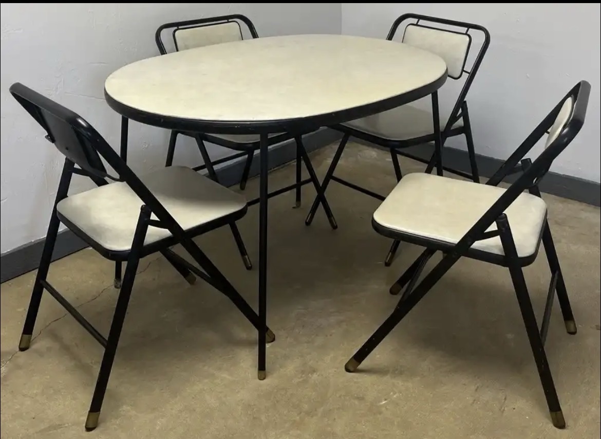 Vintage SAMSONITE MCM FOLDING Oval/Oblong TABLE & 4 Matching CHAIRS SET