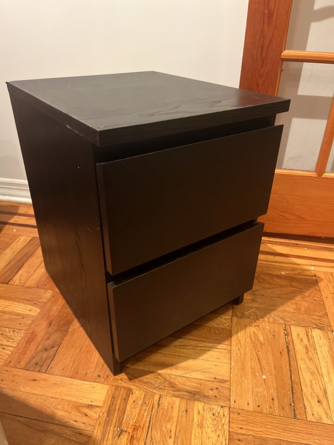 Wooden bedside table with drawers