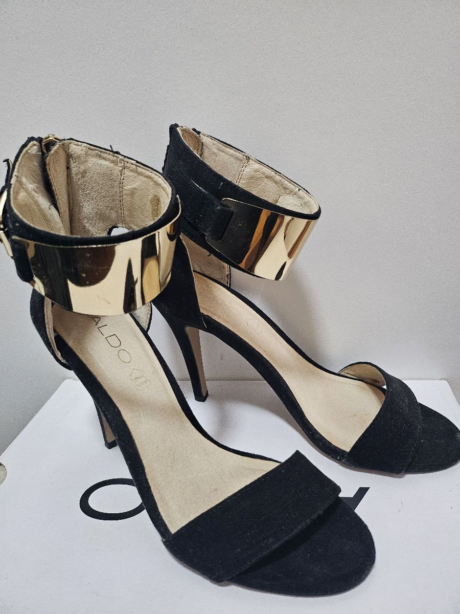 ALDO Black Heels with Gold Ankle Cuffs Size 6.5 Lightly Worn