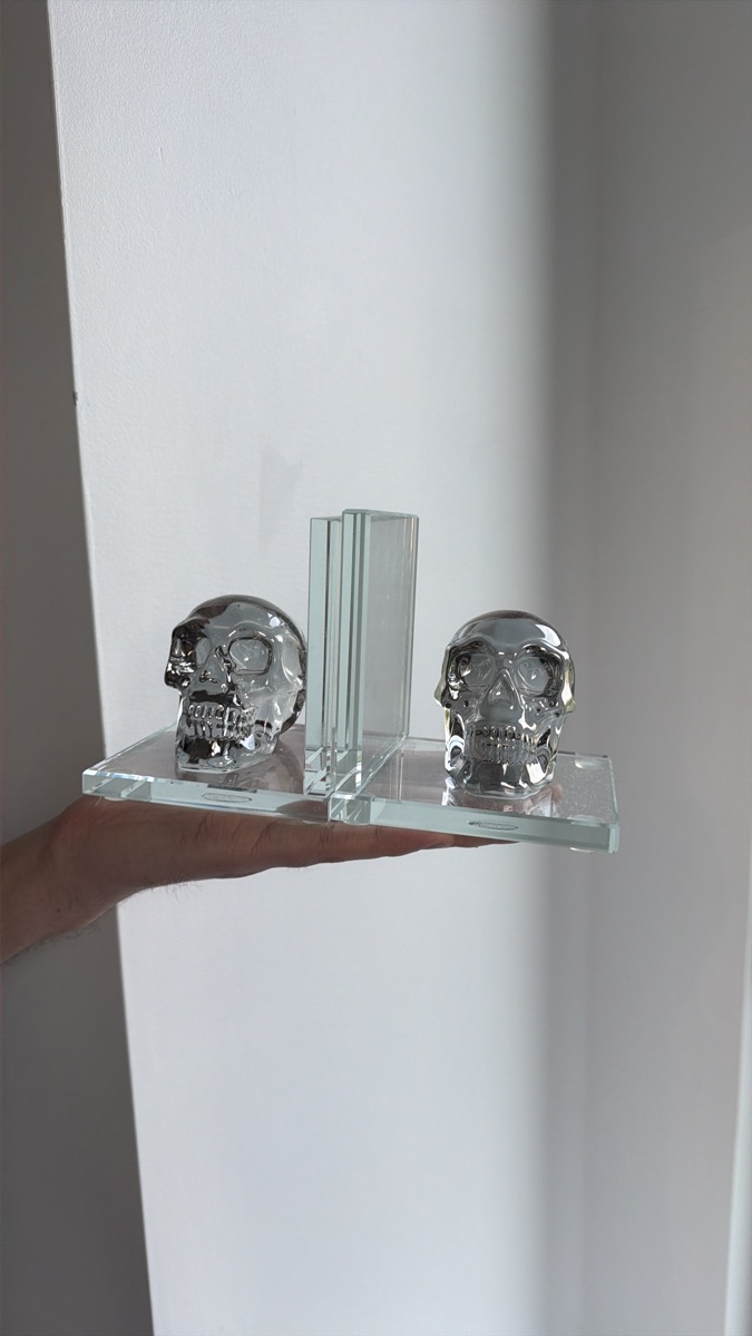 Glass Skull Bookends