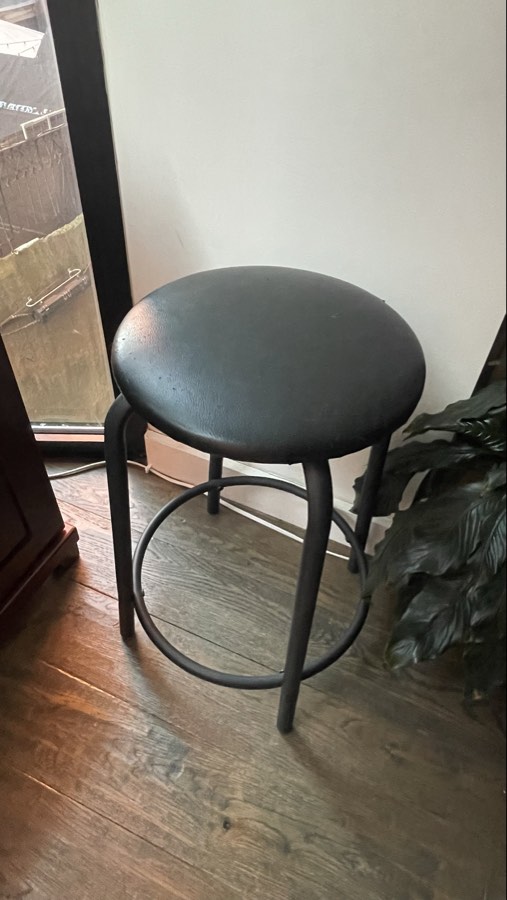 Black Cushioned Stool with Metal Legs
