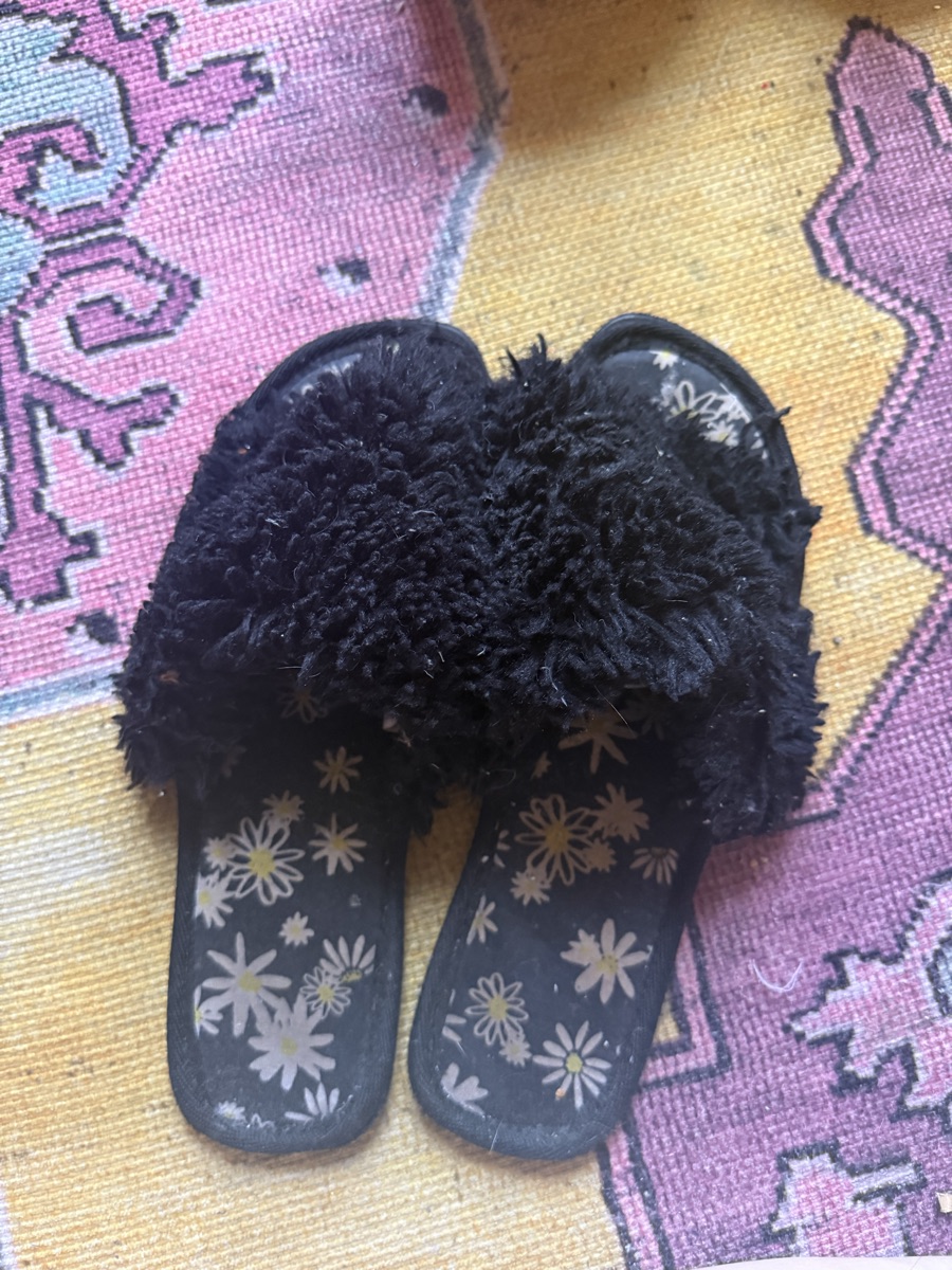 Fuzzy black slippers