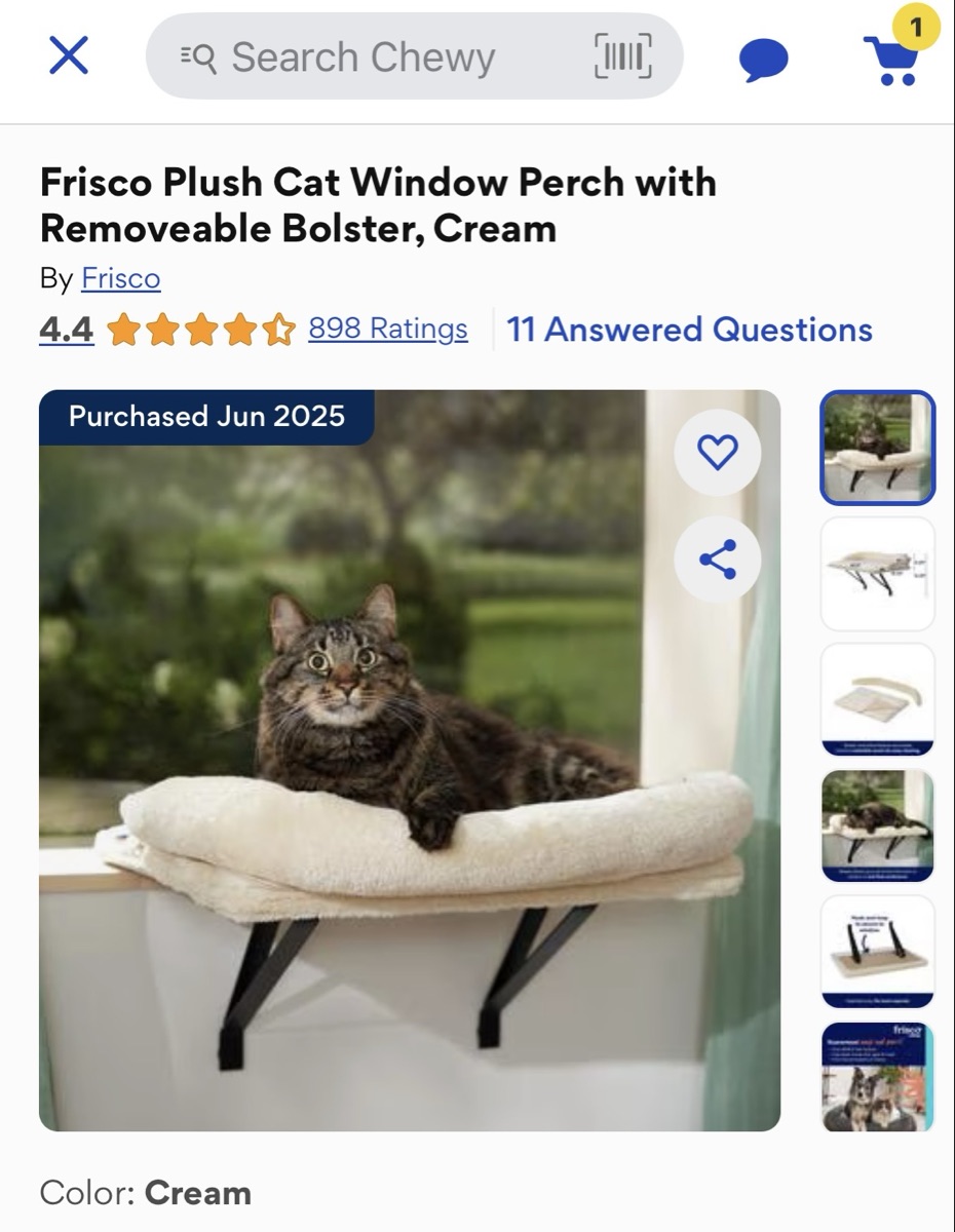 Frisco Cat Window Perch with Removal Bolster