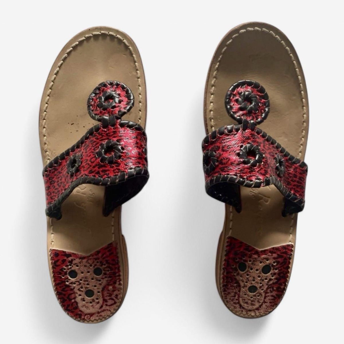 Jack Rogers Red Leopard Print Moroccan Sandals