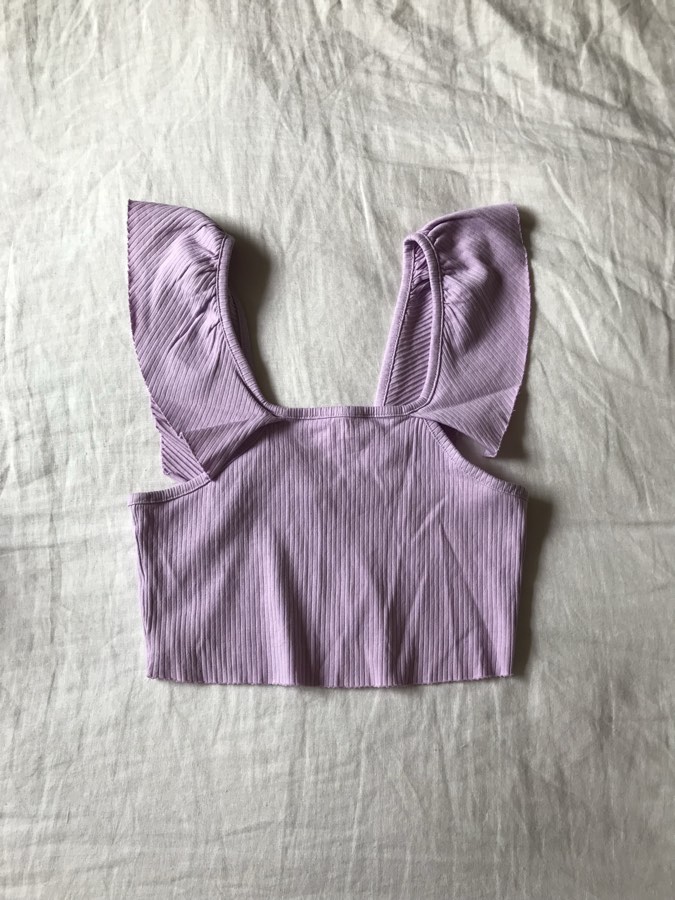ZARA Lilac Flutter Sleeve crop top