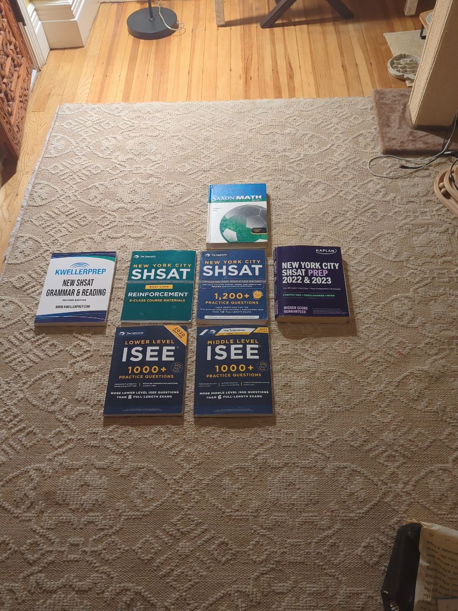 SHSAT and ISEE workbooks + Saxon Math course 1