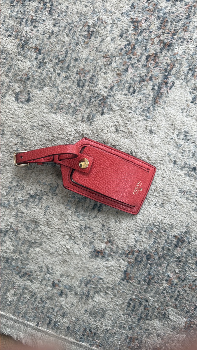 Fossil red leather luggage tag